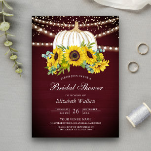 Invitación Ducha de Novia Girasoles Calabaza Blanca Borgoña