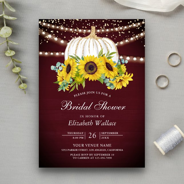Invitación Ducha de Novia Girasoles Calabaza Blanca Borgoña (Subido por el creador)