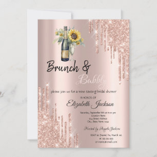 Invitación Ducha de Novia Girasoles con Gotear Dorado Rosado