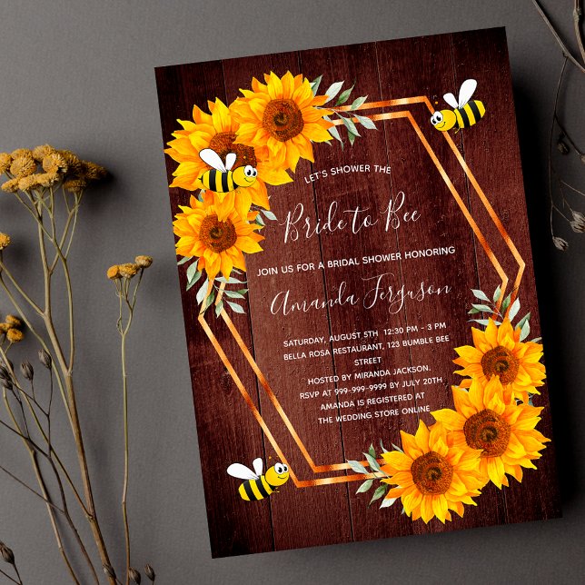 Invitación Ducha de novia girasoles de madera marrón rústico (Subido por el creador)