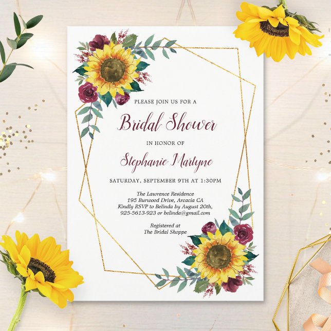Invitación Ducha de novia girasoles floral geométrica (Subido por el creador)