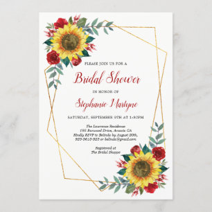 Invitación Ducha de novia girasoles geométrico floral rojo
