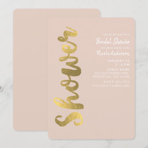 Invitación Ducha de Novia Glam Beige con Lámina de Oro Falso