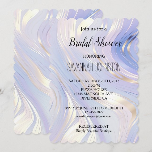 Invitación Ducha de Novia Glam Lavanda Dorada (Anverso / Reverso)