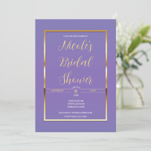 Invitación Ducha de Novia Glam Moderno Elegante de Oro y Púrp