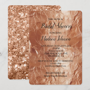 Invitación Ducha de Novia Glam Rosa Dorado Glitter