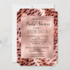 Invitación Ducha de Novia Glam Rosa Dorado Leopardo Animal