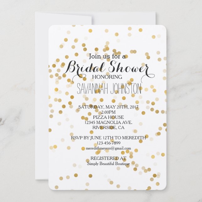 Invitación Ducha de novia Gold Glam Confetti (Anverso)