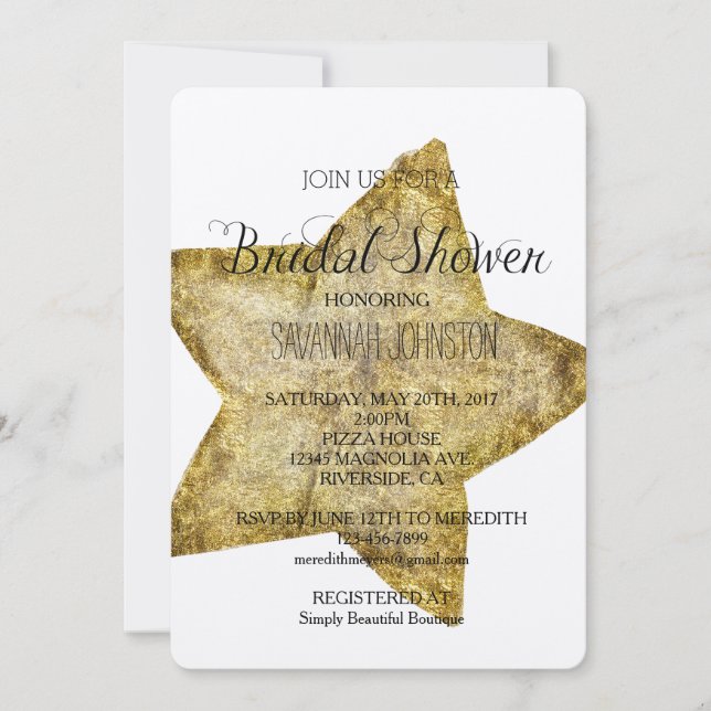 Invitación Ducha de novia Gold Glam Star (Anverso)