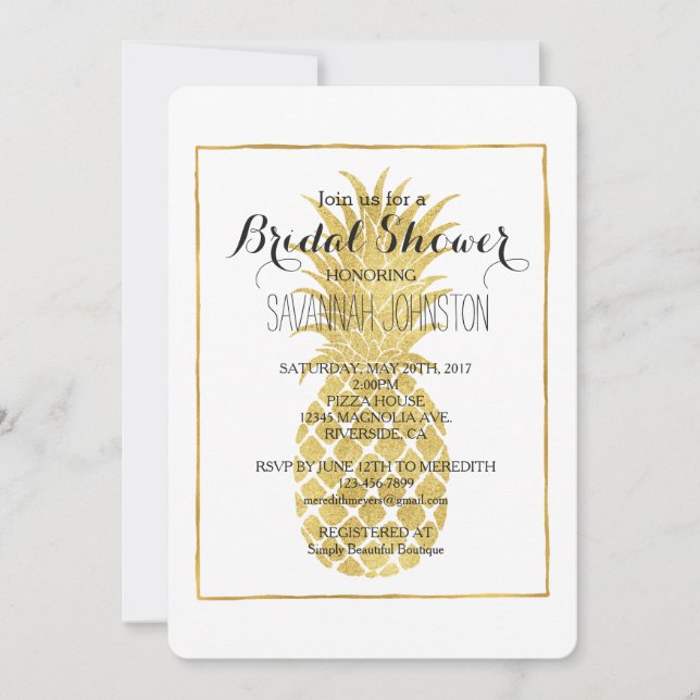 Invitación Ducha de novia Gold Glitzy Pineapple (Anverso)