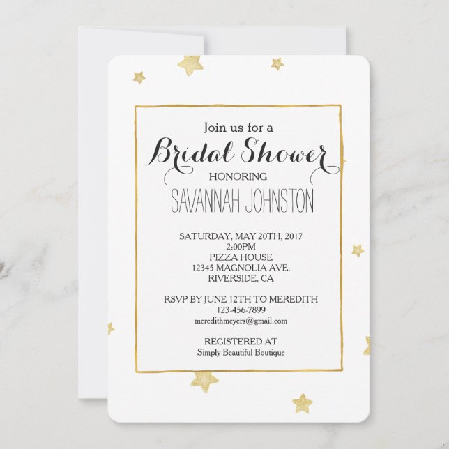 Invitación Ducha de novia Gold Stars (Anverso)