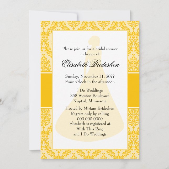 Invitación Ducha de novia Golden Poppy Damask (Anverso)