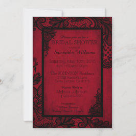 Invitación Ducha de novia gótica de encaje rojo y negro