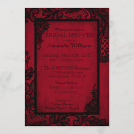 Invitación Ducha de novia gótica de encaje rojo y negro