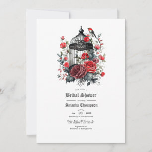 Invitación Ducha de Novia Gótica Floral Roja
