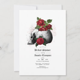 Invitación Ducha de Novia Gótica Floral Roja y Negra con Cala