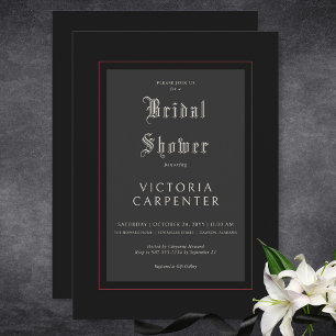 Invitación Ducha de Novia Gótica Minimalista Oscura de Negro