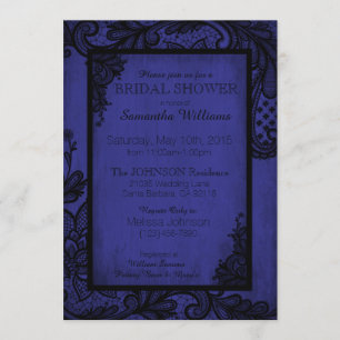 Invitación Ducha de novia gótica Royal Blue and Black Lace