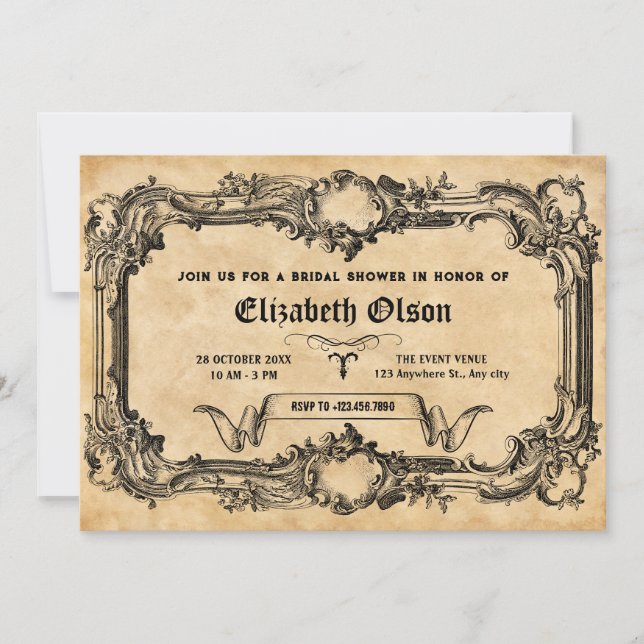 Invitación Ducha de novia gótica vintage (Anverso)