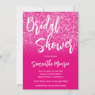 Invitación Ducha de Novia Gradiente de Purpurina Rosa Fuerte