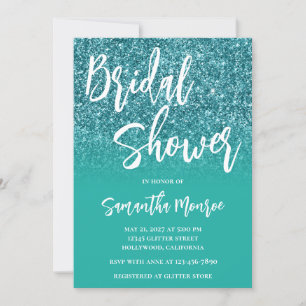 Invitación Ducha de Novia Gradiente Turquesa Brillo Verde Azu