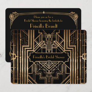 Invitación Ducha de novia, gran estilo Gatsby, negro