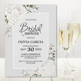 Invitación Ducha de novia gris de flor blanca