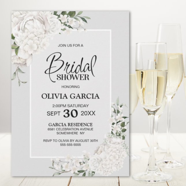 Invitación Ducha de novia gris de flor blanca (Subido por el creador)