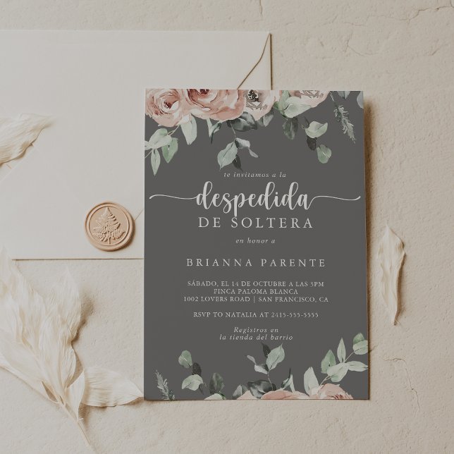 Invitación Ducha de novia gris rosa rosa rosa española (Subido por el creador)