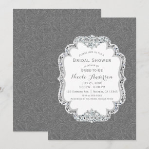 Invitación Ducha de Novia Gris Vintage Occidental Glamour Bri