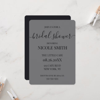 Invitación Ducha de Novia Gris y Negro Personalizada