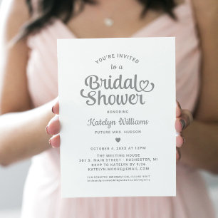 Invitación Ducha de Novia Guion de Corazón Plateado Caprichos
