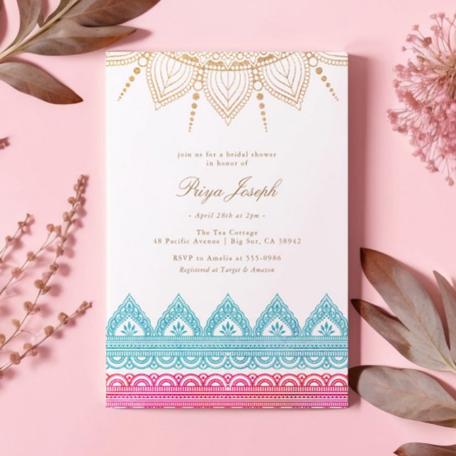 Invitación Ducha de novia Henna india rosa dorada (Subido por el creador)
