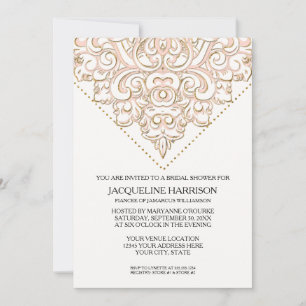 Invitación Ducha de novia Hermosa Lace Look Damask Wedding