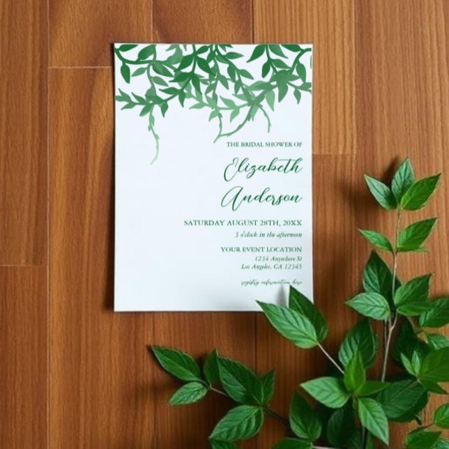 Invitación Ducha de Novia Hojas Botánicas Rústicas (Subido por el creador)