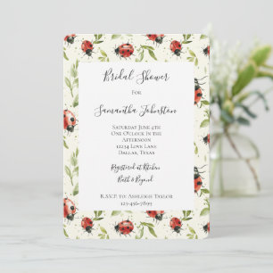 Invitación Ducha de Novia Hojas Rojas Verdes Mariquitas