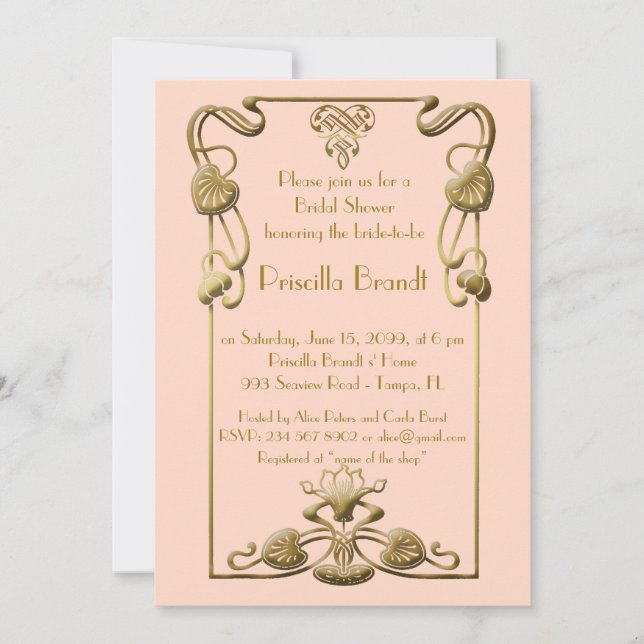 Invitación Ducha de novia Honor, gran estilo Gatsby, rosa (Anverso)
