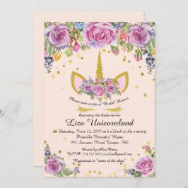 Invitación Ducha de novia honrada, unicornio, rosa, flores