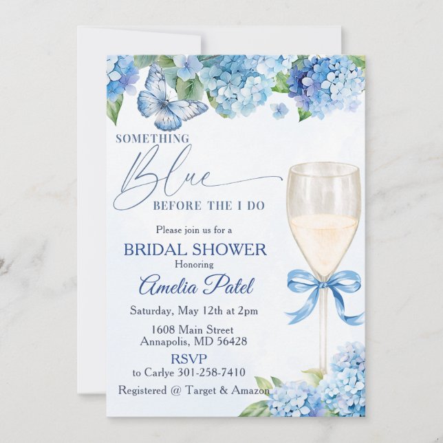 Invitación Ducha de Novia Hortensia Azul  (Anverso)