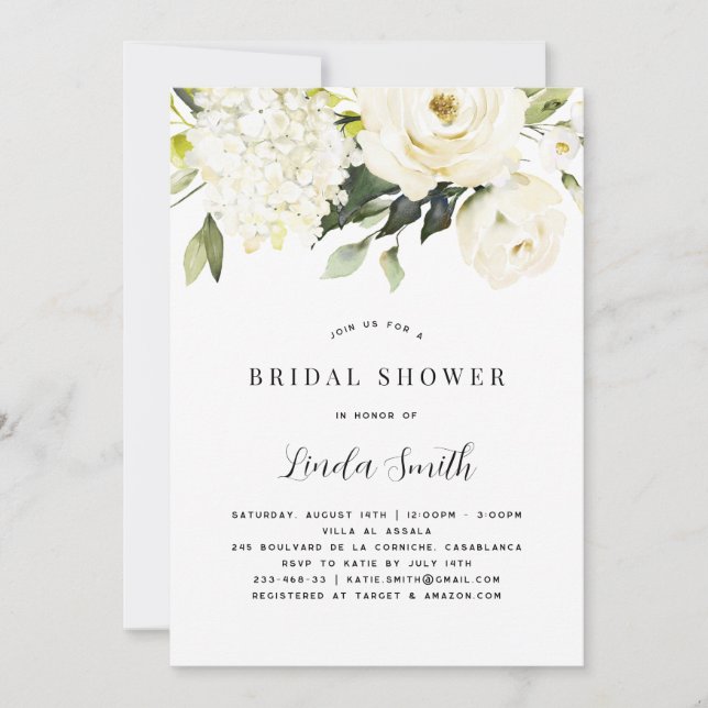 Invitación Ducha de novia Hydrangea blanca (Anverso)