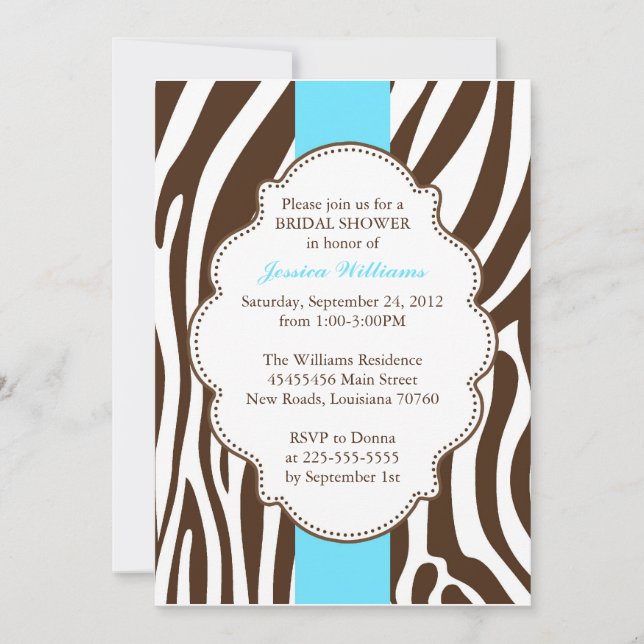 Invitación Ducha de novia impresa en cebra (Anverso)