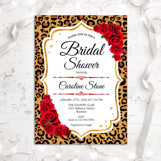 Invitación Ducha de novia - impresión de leopardo de rosas ro (Subido por el creador)