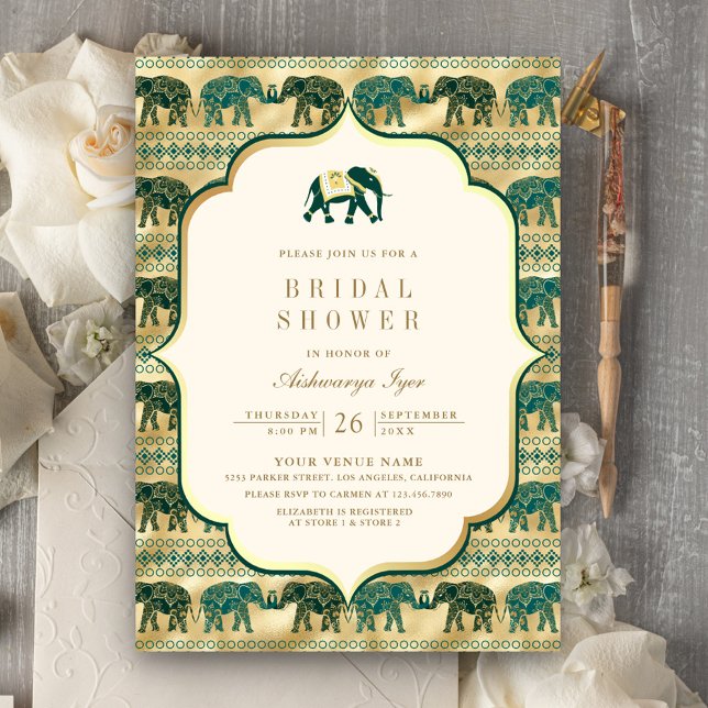 Invitación Ducha de novia india con Elefante de Oro de Esmera (Subido por el creador)