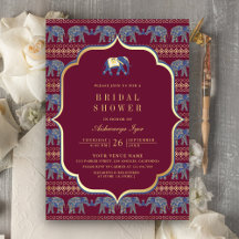 Ducha de Novia India Elefante de Borgoña y Dorado