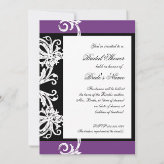 Invitación Ducha de novia invita a Damasco negro morado blanc