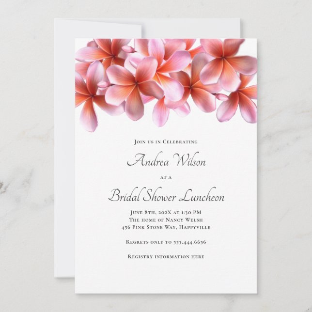 Invitación Ducha de novia Invitati de borde floral de Plumeri (Anverso)