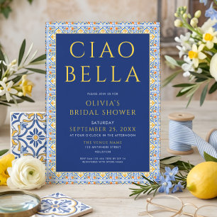 Invitación Ducha de Novia Italiana Ciao Bella Azul