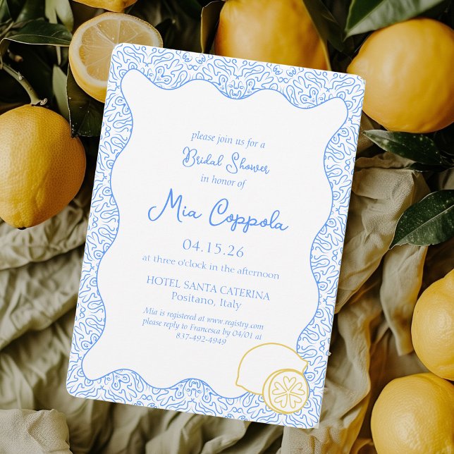 Invitación Ducha de novia italiana limón azul mediterráneo (Subido por el creador)