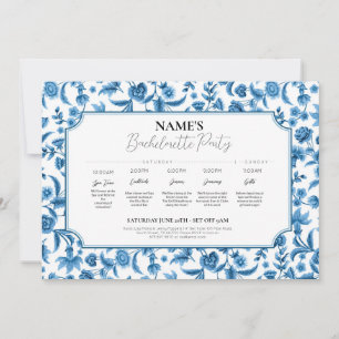 Invitación Ducha de novia Itinerario Chintz Floral azul y bla
