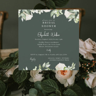 Invitación Ducha de Novia Juniper Hortensia Blanca Cuadrada